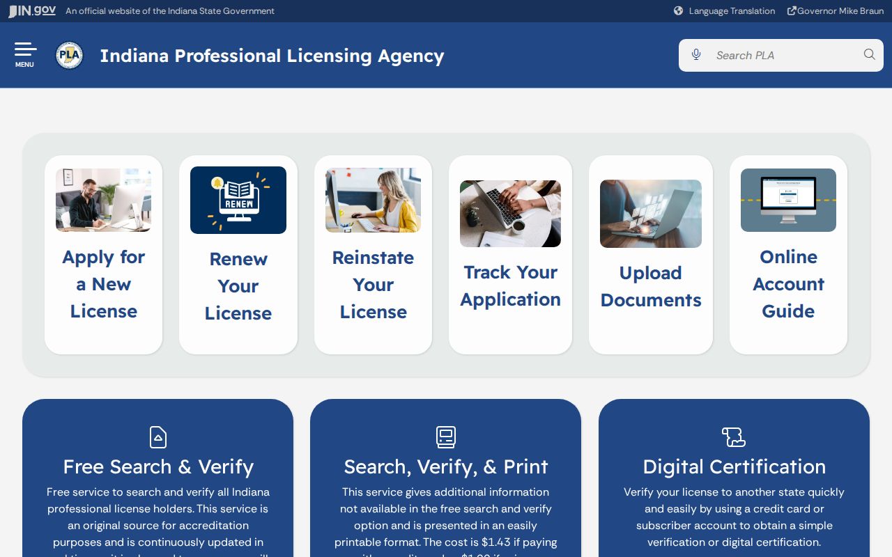 Indiana professional license verification for a Plainfield resident lookup