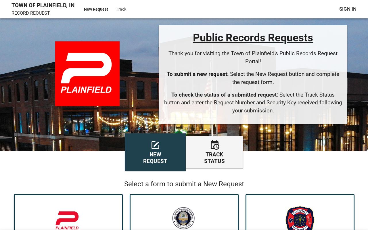 Plainfield JustFOIA public records request portal