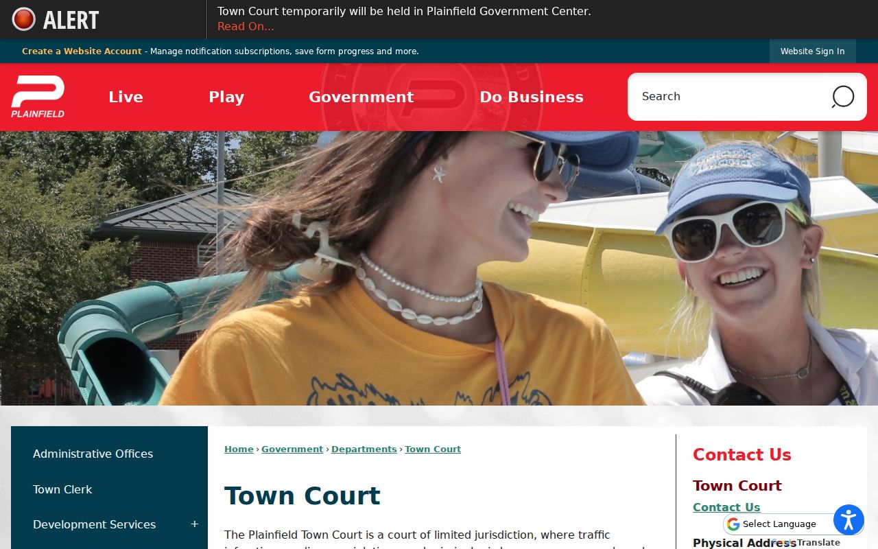 Plainfield Town Court information page