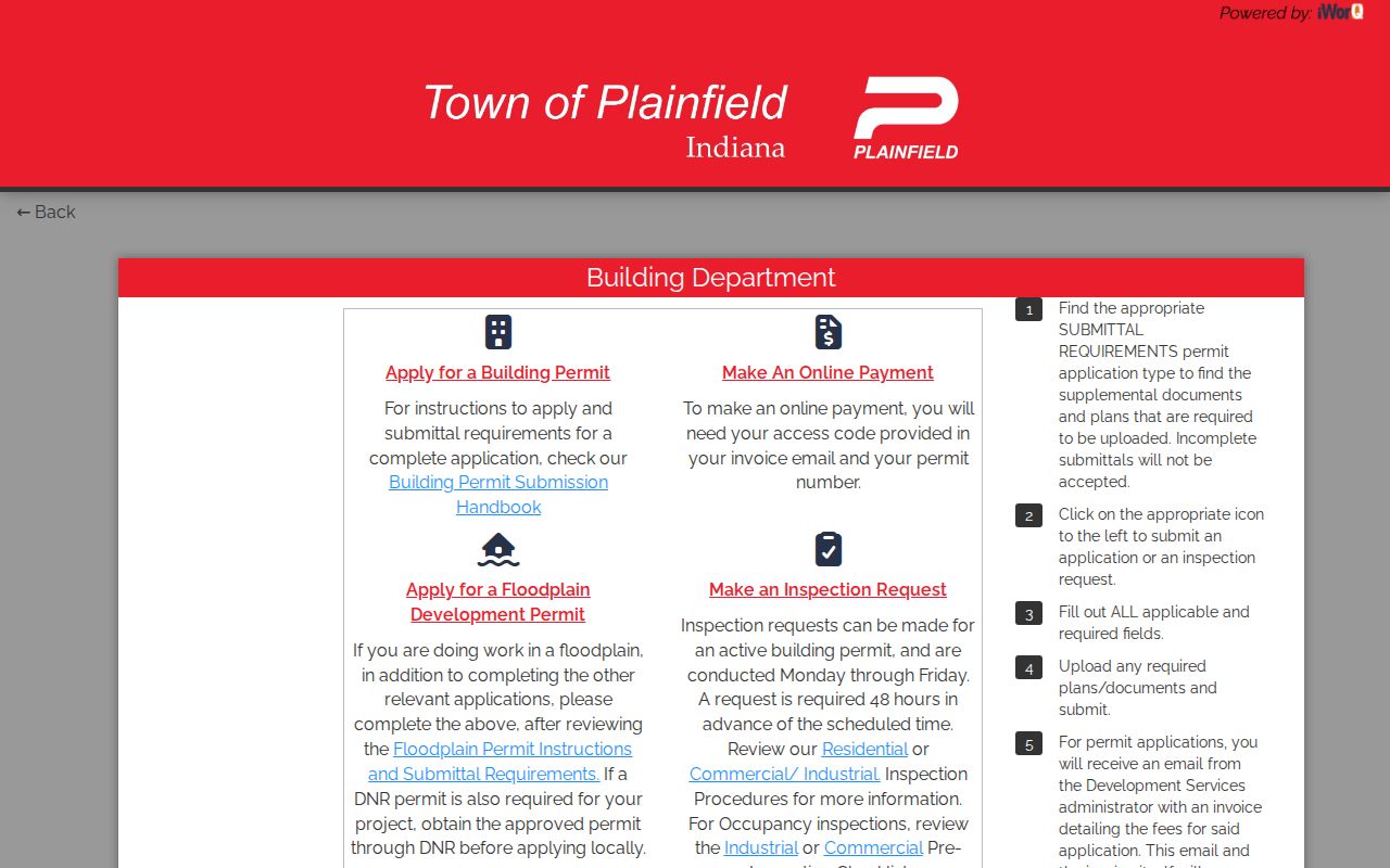 Plainfield iWorQ permit and inspection portal