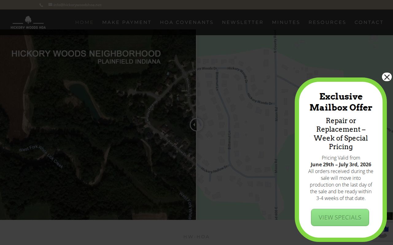 Plainfield neighbors lookup image of the Hickory Woods HOA public site