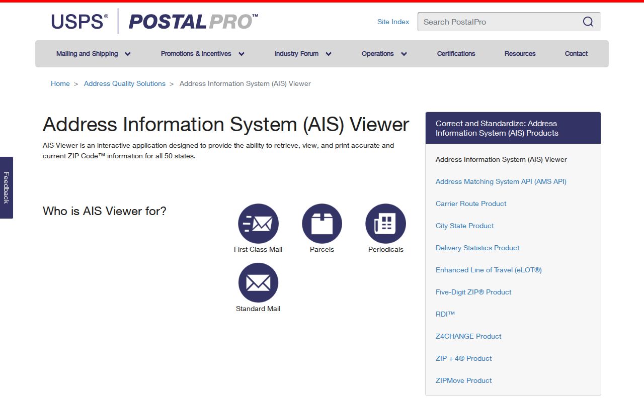 Plainfield ZIP code directory image of the USPS AIS address viewer
